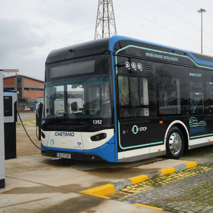 Electric bus at the station 